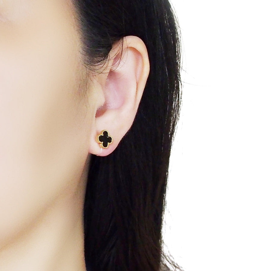 Black Clover Invisible Clip On Stud Earrings ( Gold tone )
