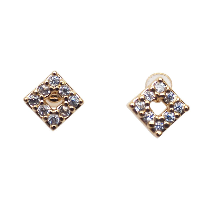 Square Cubic Zirconia Crystal Pave Invisible Clip On Stud Earrings ( Gold tone ) - Miyabi Grace