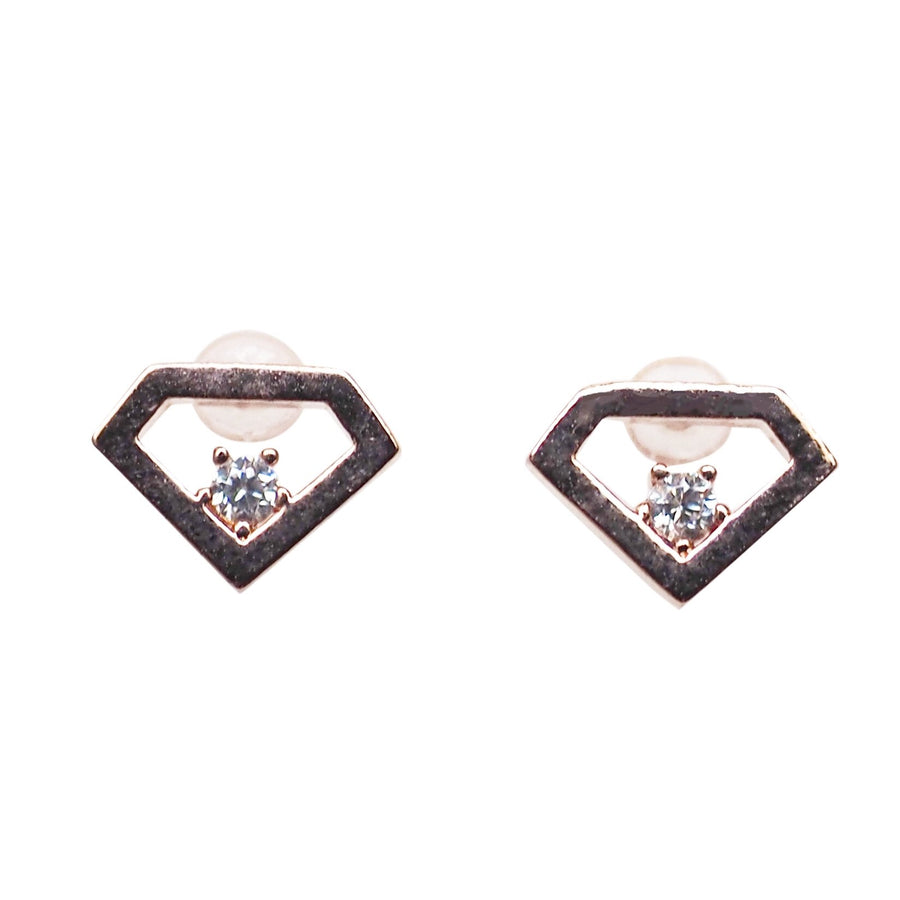 Cubic Zirconia Crystal Diamond Invisible Clip On Stud Earrings ( Rose gold tone ) - Miyabi Grace