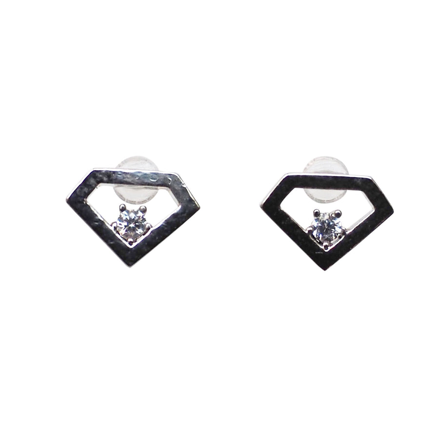 Cubic Zirconia Crystal Diamond Invisible Clip On Stud Earrings ( Silver tone ) - Miyabi Grace