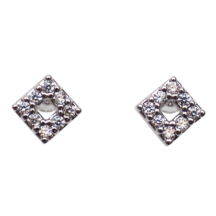 Square Cubic Zirconia Crystal Pave Invisible Clip On Stud Earrings ( Silver tone ) - Miyabi Grace