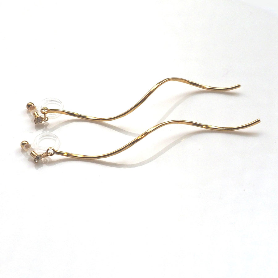 2 way gold wave ear jacket invisible clip on earrings - miyabigracejewelry.com