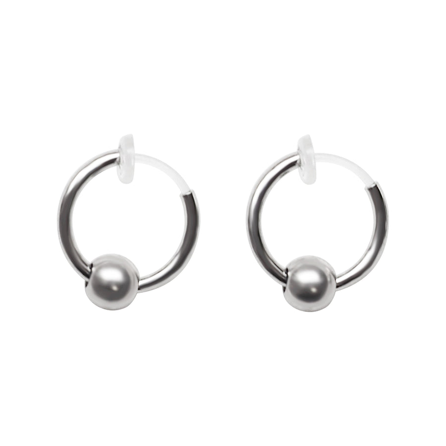 Silver Ball Invisible Clip On Hoop Earrings - Miyabi Grace