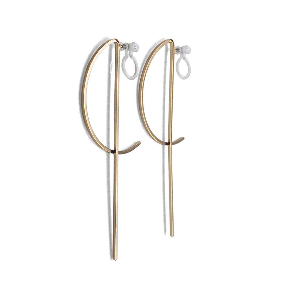 Half-moon invisible clip on stud earrings ( Gold tone ) - miyabigracejewelry.com