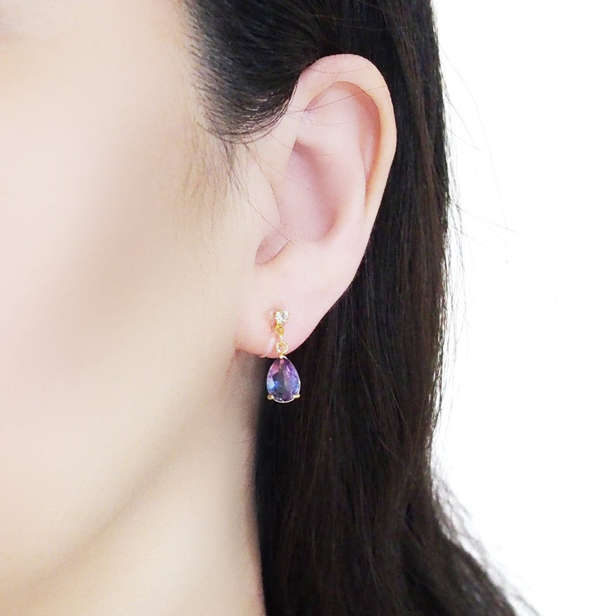Light Purple Teardrop Crystal Invisible Clip On Earrings - Miyabi Grace