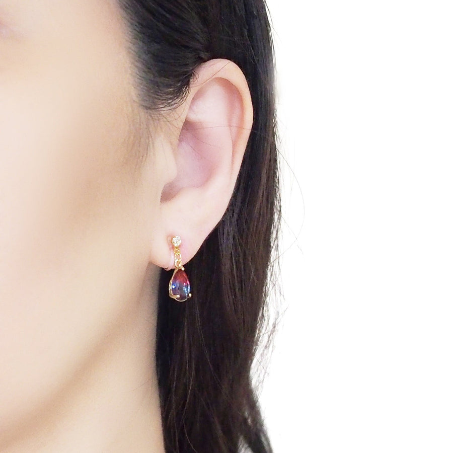Pink & Navy Blue Teardrop Crystal Invisible Clip On Earrings - Miyabi Grace