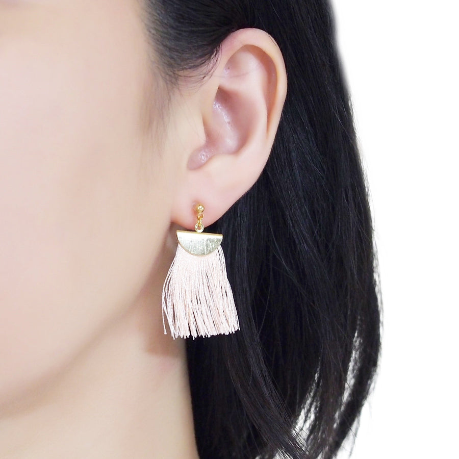 Peachy orange flat tassel invisible clip on earrings - miyabigracejewelry.com