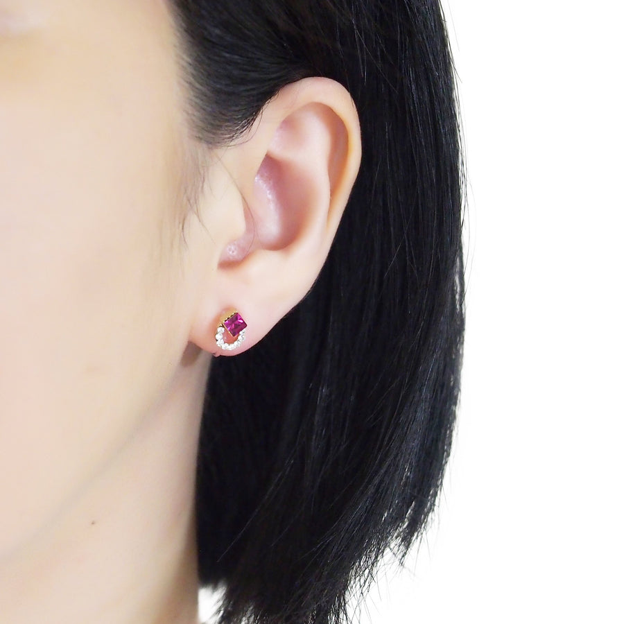 Fuchsia Pink Swarovski Hoop Rhinestone Invisible Clip On Stud Earrings - miyabigracejewelry.com