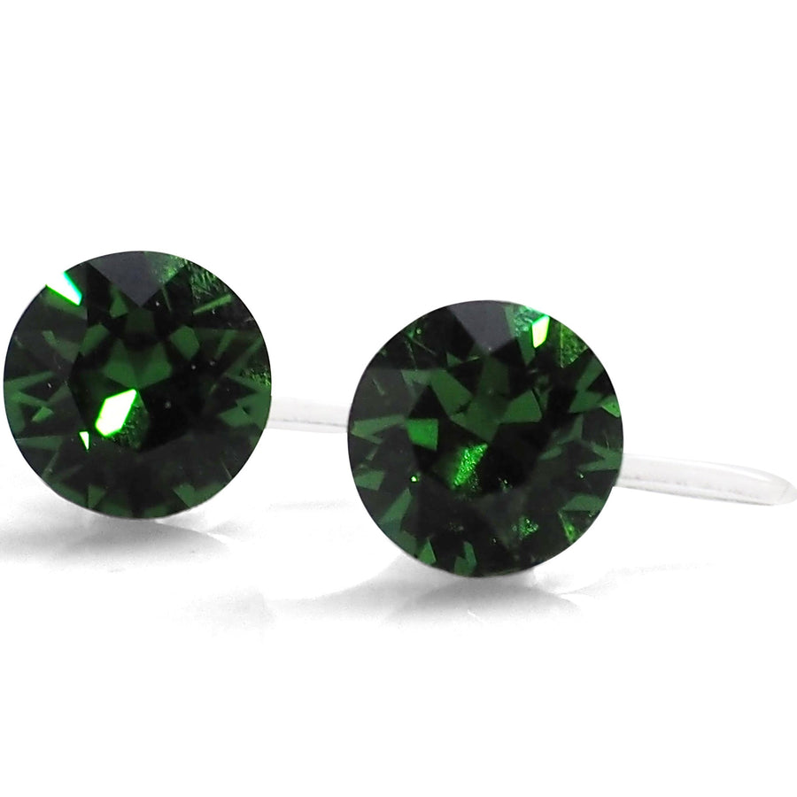 Dark Moss Green Swarovski crystal invisible clip on stud earrings - miyabigracejewelry.com