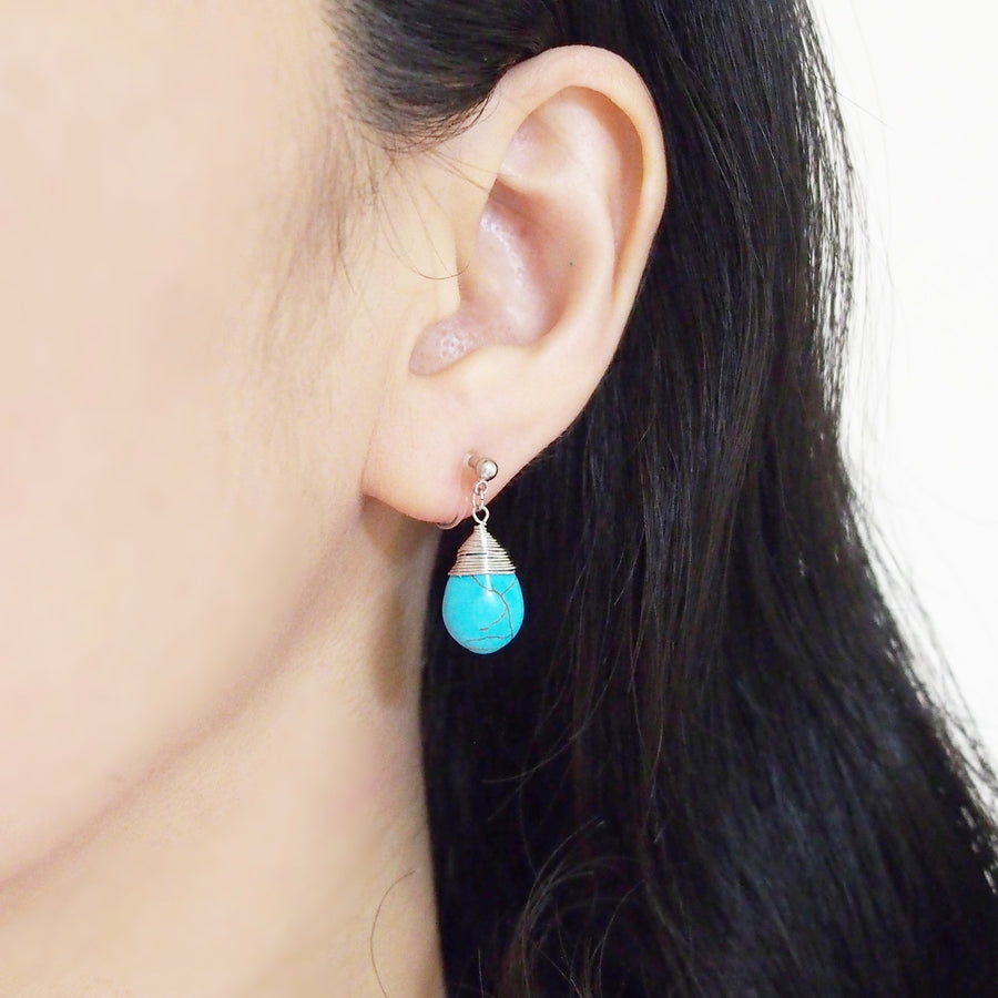 Blue turquoise invisible clip on earrings - miyabigracejewelry.com