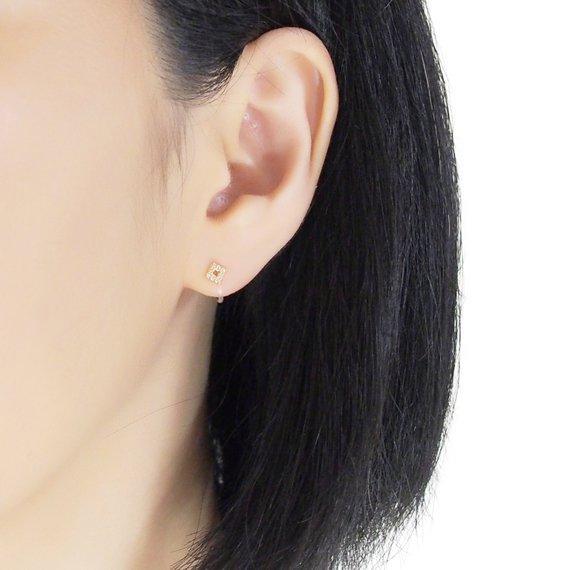 Square Cubic Zirconia Crystal Pave Invisible Clip On Stud Earrings ( Gold tone ) - Miyabi Grace