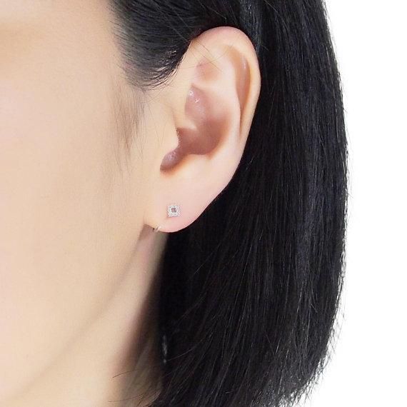 Square Cubic Zirconia Crystal Pave Invisible Clip On Stud Earrings ( Silver tone ) - Miyabi Grace