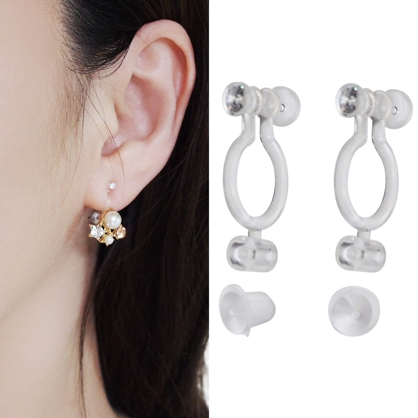 Pierced look comfortable invisible clip on earring converters