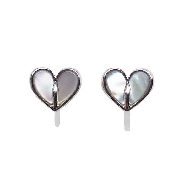 Mother Of Pearl Heart Invisible Clip On Stud Earrings (Silver tone) - Miyabi Grace