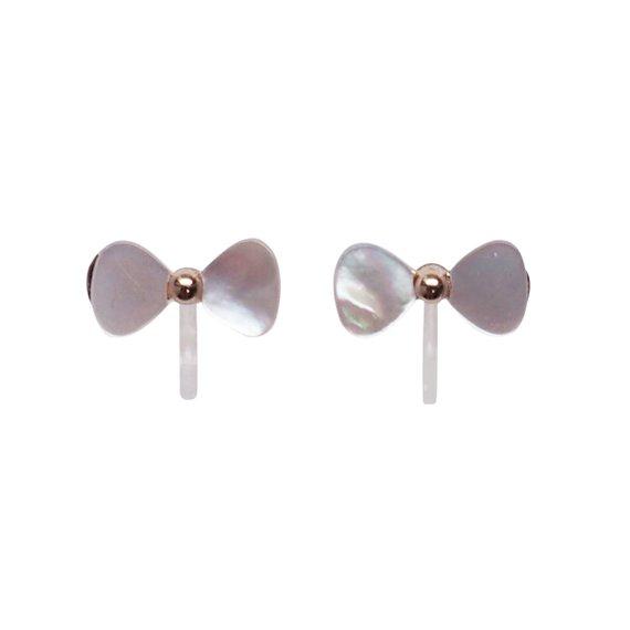 Mother Of Pearl Bow Tie Invisible Clip On Stud Earrings (Gold tone) - Miyabi Grace