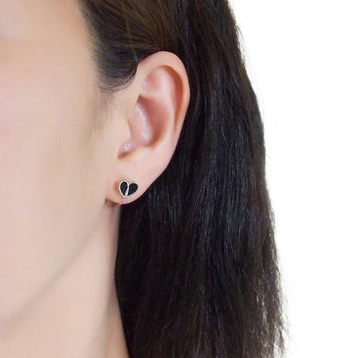 Black Onyx  Heart Invisible Clip On Stud Earrings (Silver tone) - Miyabi Grace