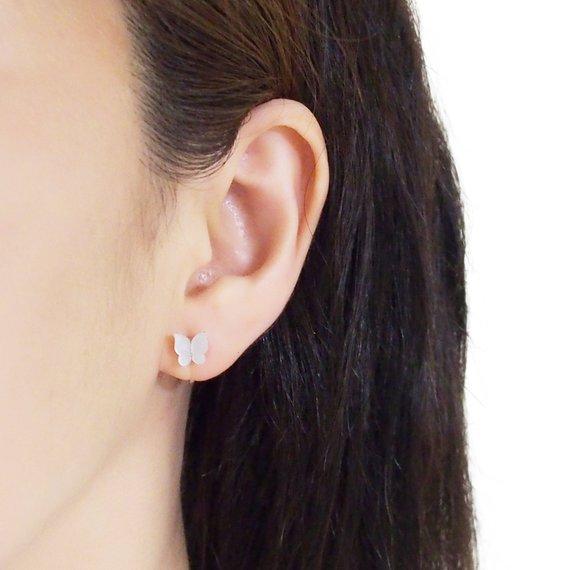 Mother Of Pearl Butterfly Invisible Clip On Stud Earrings (Silver tone) - Miyabi Grace