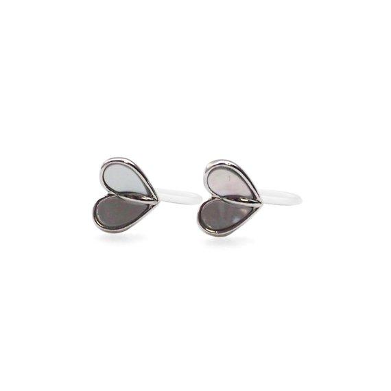 Mother Of Pearl Heart Invisible Clip On Stud Earrings (Silver tone) - Miyabi Grace