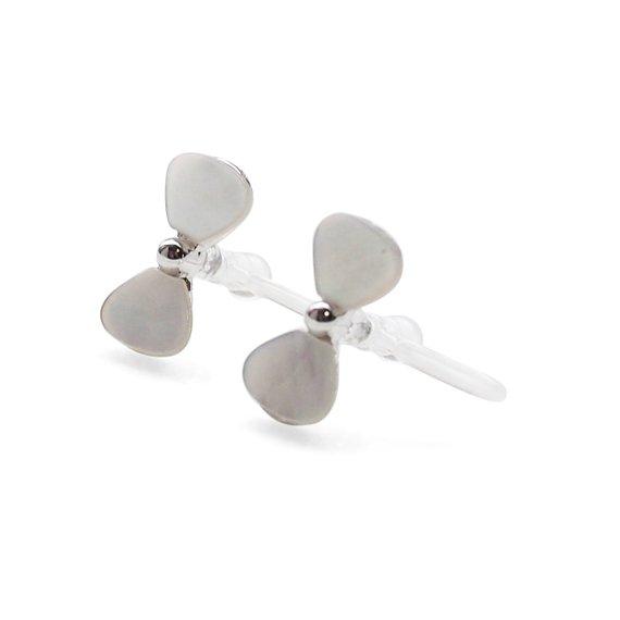 Mother Of Pearl Bow Tie Invisible Clip On Stud Earrings (Silver tone) - Miyabi Grace