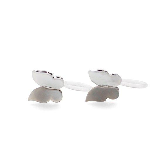 Mother Of Pearl Butterfly Invisible Clip On Stud Earrings (Silver tone) - Miyabi Grace