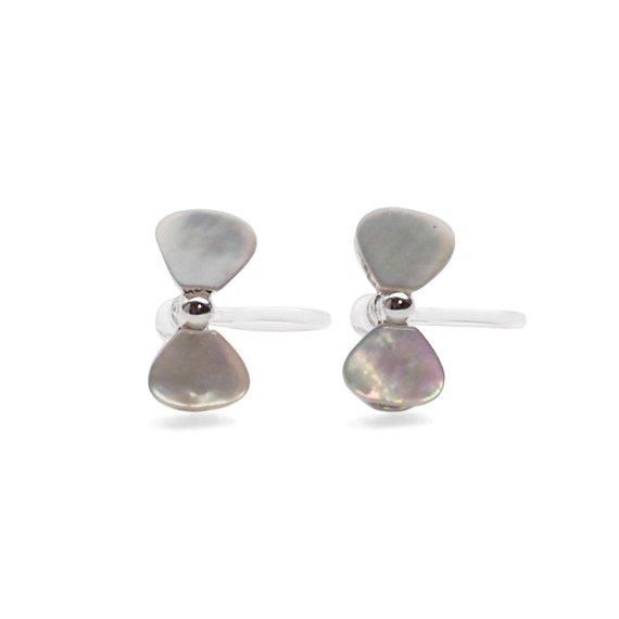 Mother Of Pearl Bow Tie Invisible Clip On Stud Earrings (Silver tone) - Miyabi Grace