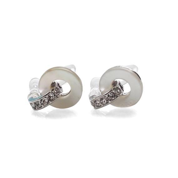 Mother Of Pearl Hoop Invisible Clip On Stud Earrings (Silver tone) - Miyabi Grace