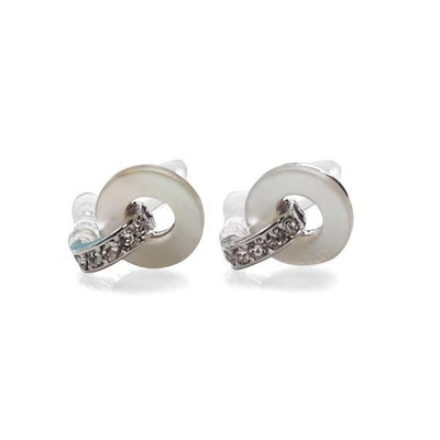 Mother Of Pearl Hoop Invisible Clip On Stud Earrings (Silver tone) - Miyabi Grace