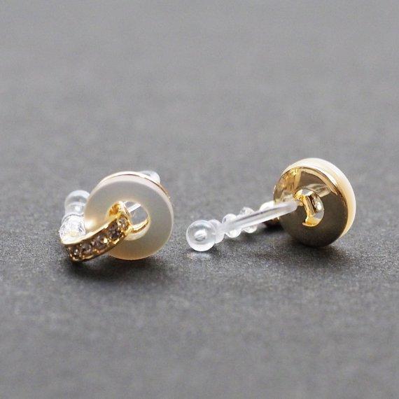 Mother Of Pearl Hoop Invisible Clip On Stud Earrings (Gold tone) - Miyabi Grace