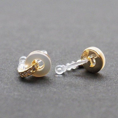 Mother Of Pearl Hoop Invisible Clip On Stud Earrings (Gold tone) - Miyabi Grace