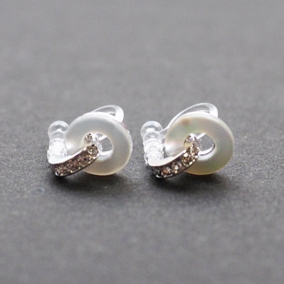 Mother Of Pearl Hoop Invisible Clip On Stud Earrings (Silver tone) - Miyabi Grace