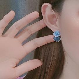 Light Blue Double Square Invisible Clip On Earrings