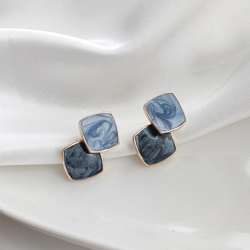 Light Blue Double Square Invisible Clip On Earrings