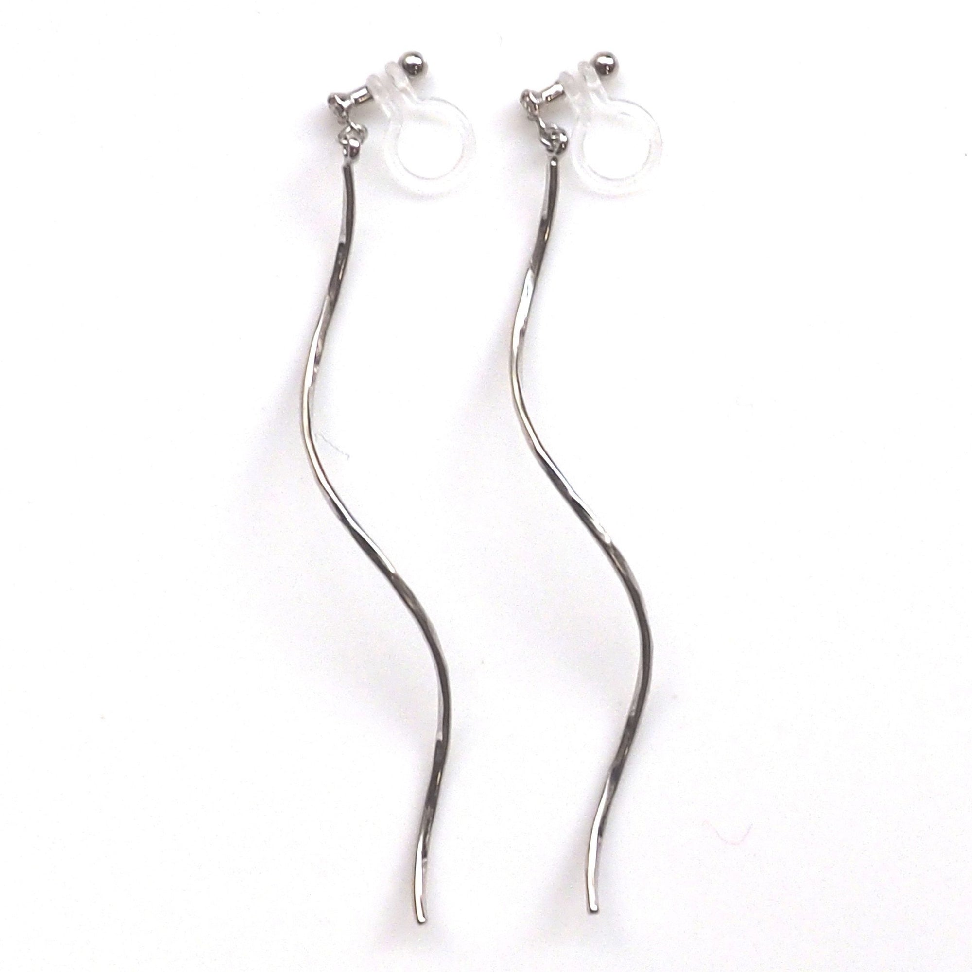 2 way silver wave ear jacket invisible clip on earrings - miyabigracejewelry.com