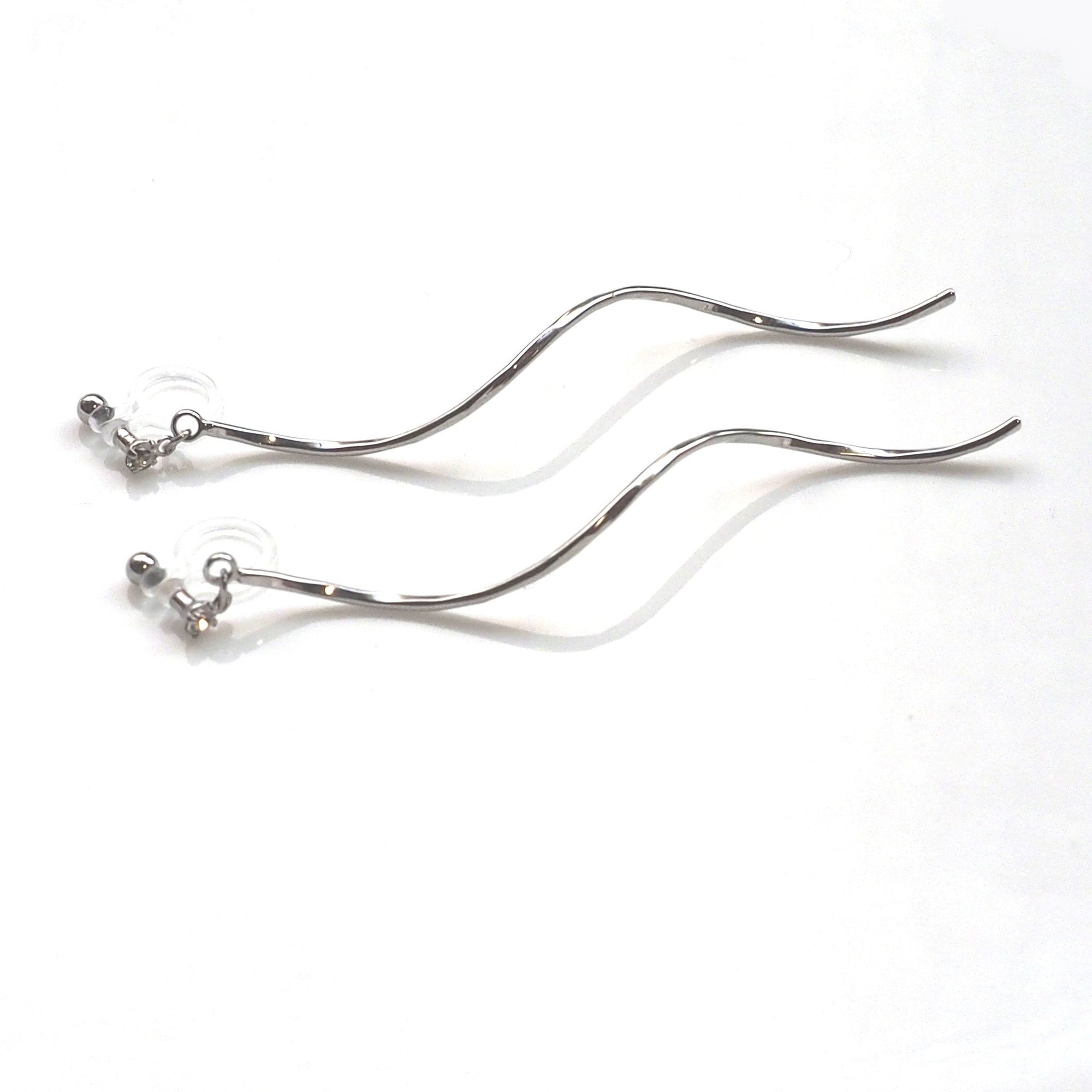 2 way silver wave ear jacket invisible clip on earrings - miyabigracejewelry.com