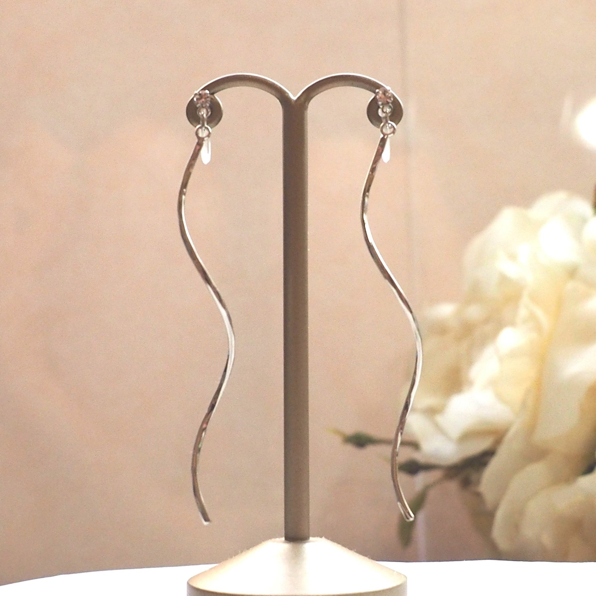 2 way silver wave ear jacket invisible clip on earrings - miyabigracejewelry.com