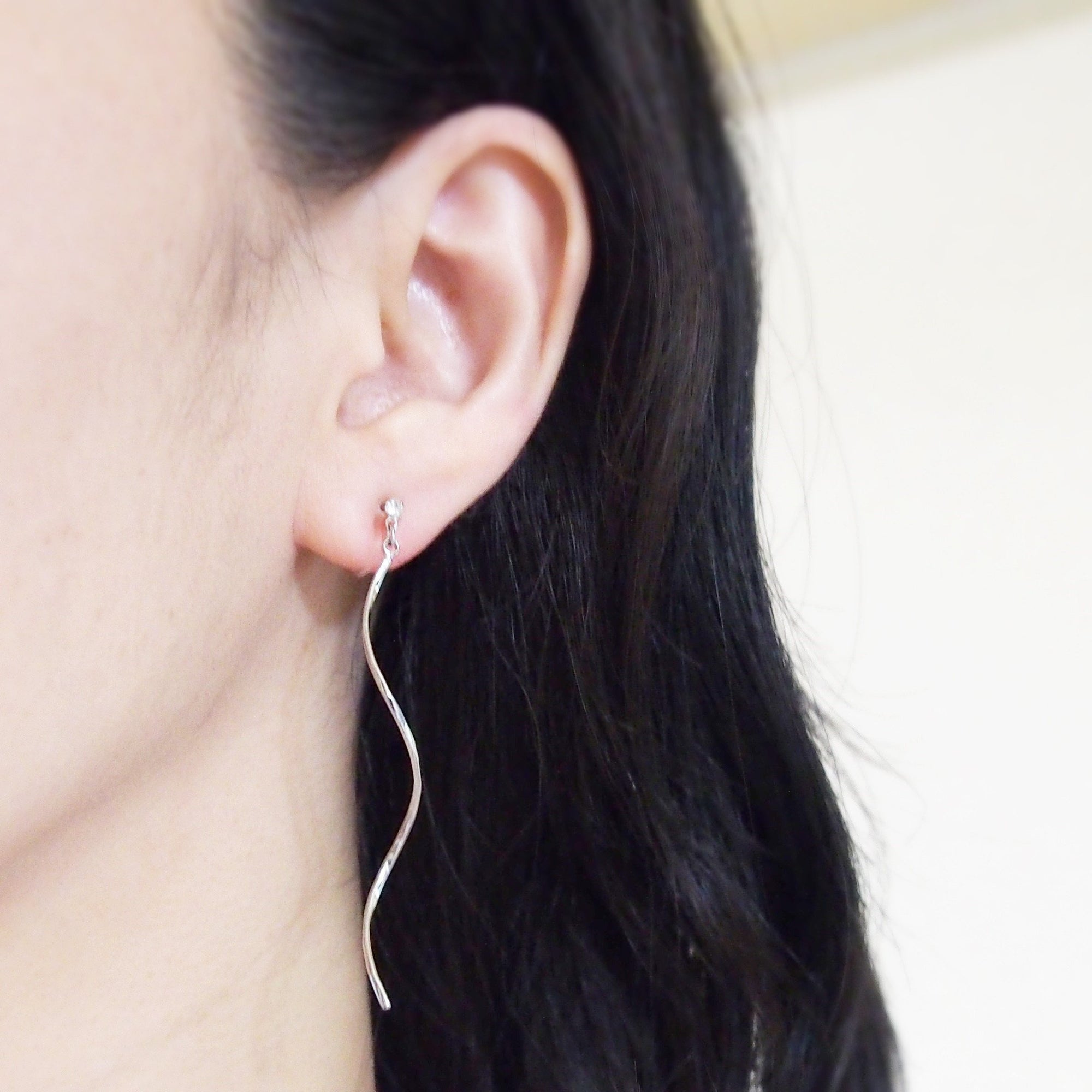 2 way silver wave ear jacket invisible clip on earrings - miyabigracejewelry.com