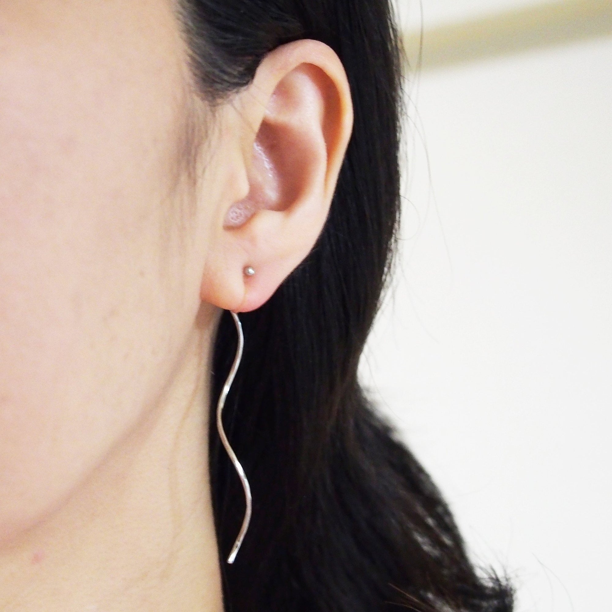2 way silver wave ear jacket invisible clip on earrings - miyabigracejewelry.com