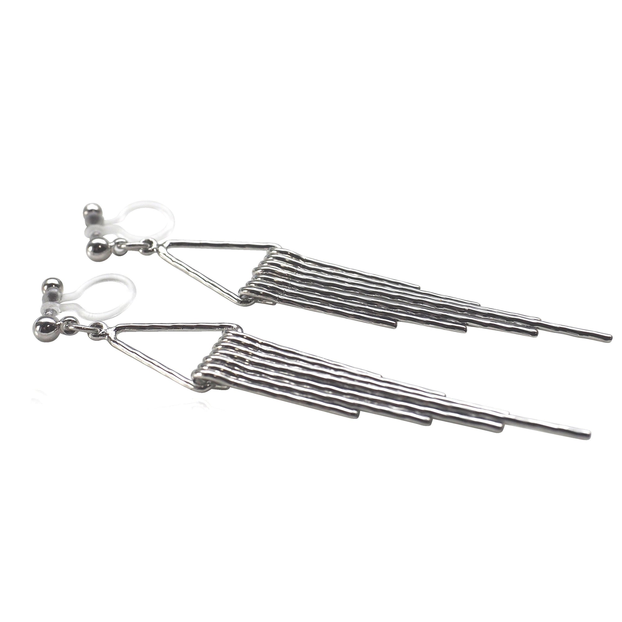 Silver fringe invisible clip on earrings - miyabigracejewelry.com