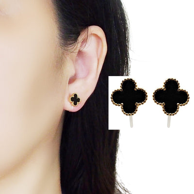 Black Clover Invisible Clip On Stud Earrings ( Gold tone )
