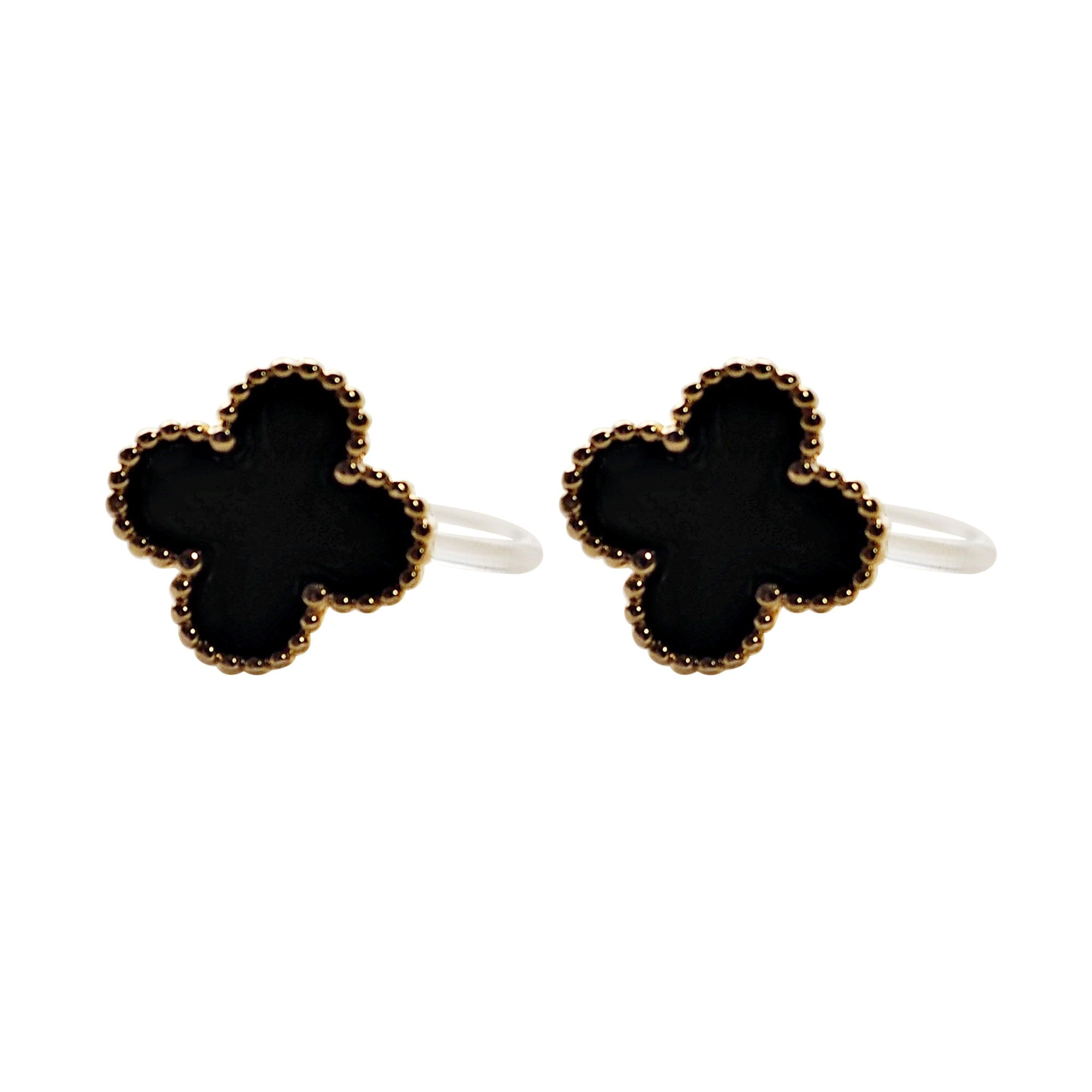 Black Clover Invisible Clip On Stud Earrings ( Gold tone )