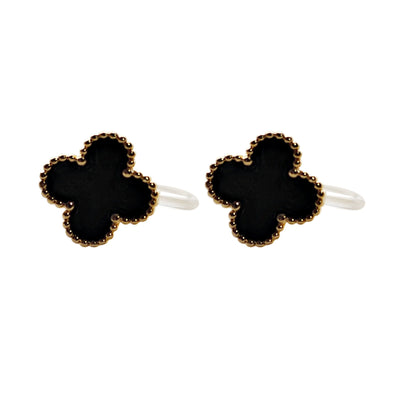 Black Clover Invisible Clip On Stud Earrings ( Gold tone )