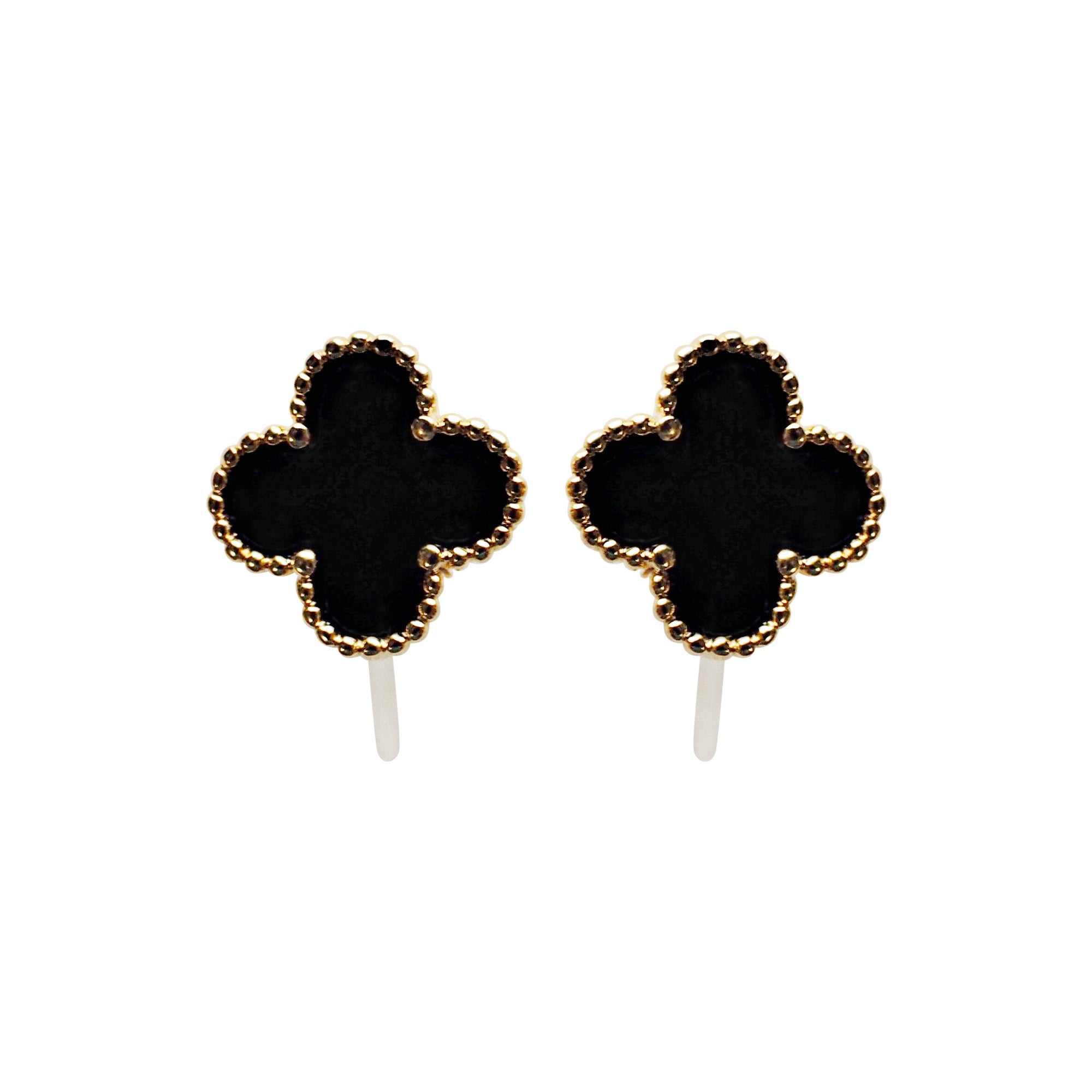 Black Clover Invisible Clip On Stud Earrings ( Gold tone )