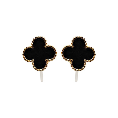 Black Clover Invisible Clip On Stud Earrings ( Gold tone )