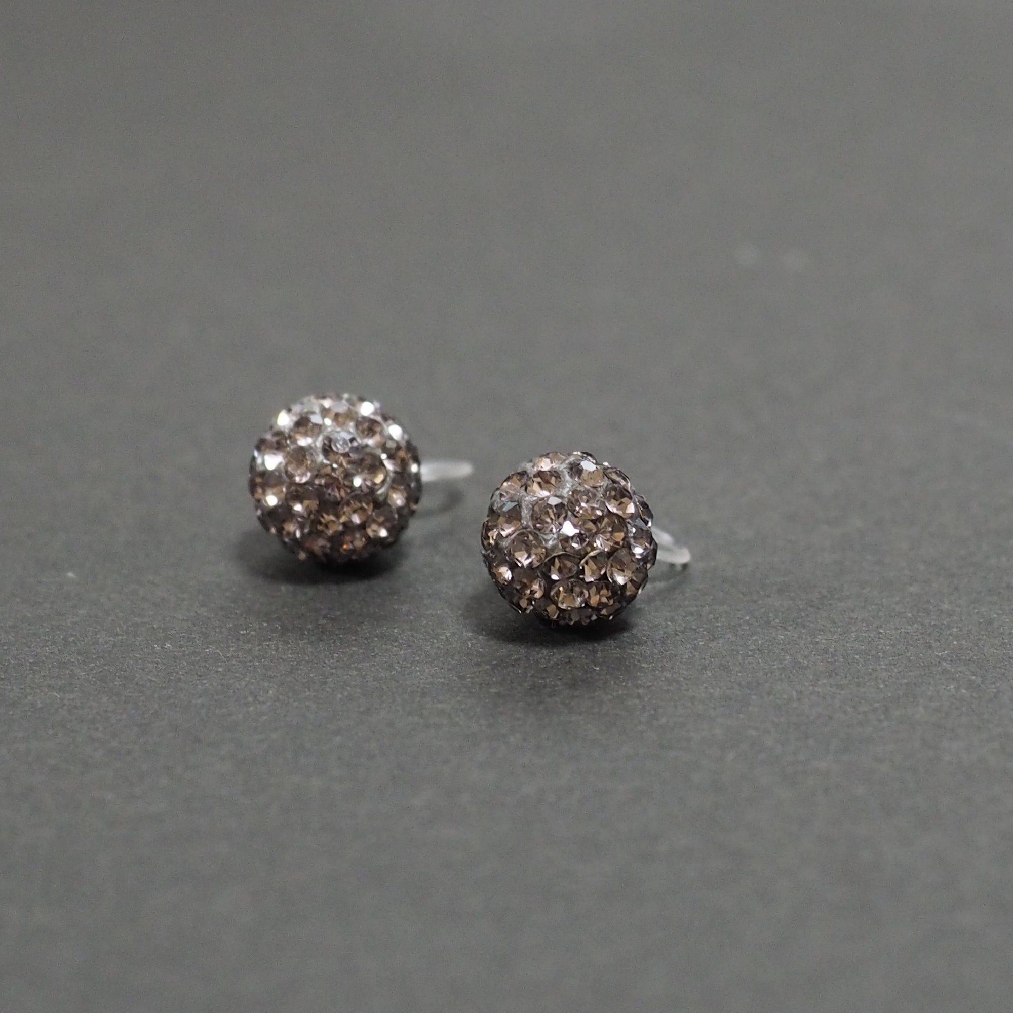 Black rhinestone pave ball invisible clip on earrings - miyabigracejewelry.com