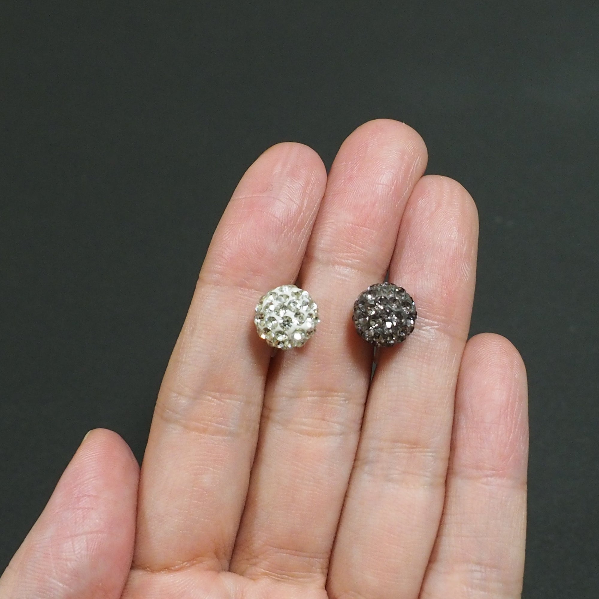 Black rhinestone pave ball invisible clip on earrings - miyabigracejewelry.com