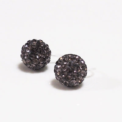 Black rhinestone pave ball invisible clip on earrings - miyabigracejewelry.com
