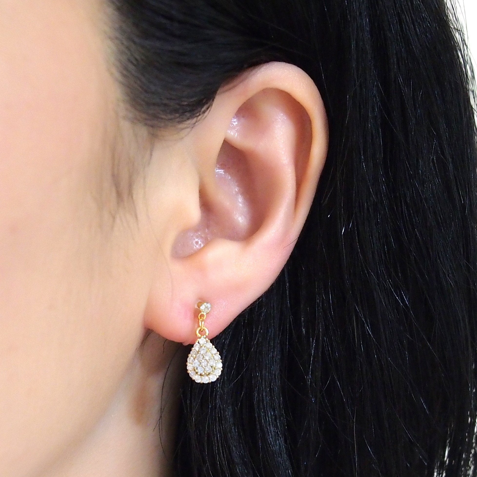 Bridal teardrop micro pave cubic zirconia invisible clip on earrings ( gold tone ) - miyabigracejewelry.com