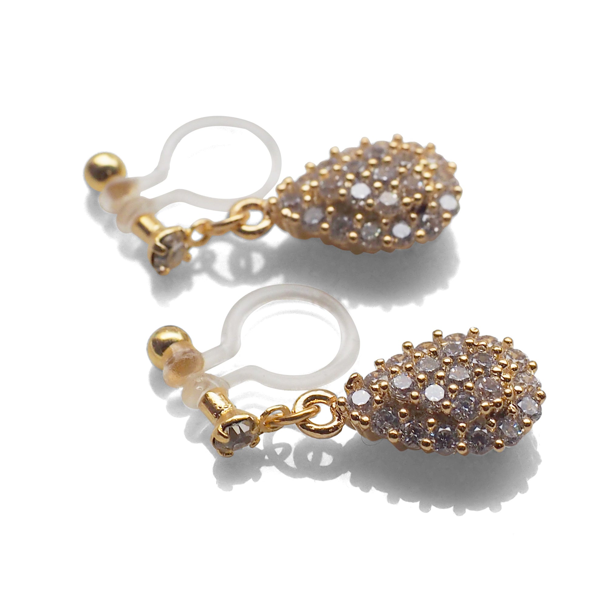 Bridal teardrop micro pave cubic zirconia invisible clip on earrings ( gold tone ) - miyabigracejewelry.com