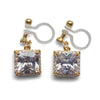 Bridal square cubic zirconia invisible clip on earrings ( gold tone ) - miyabigracejewelry.com