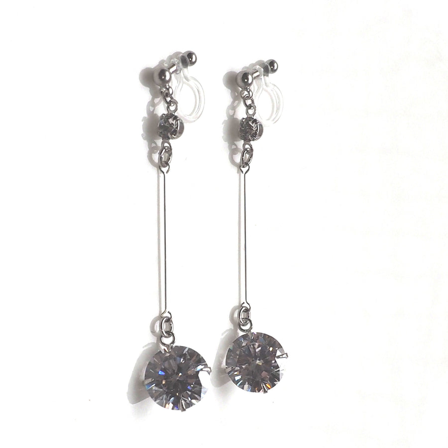 Dangle bridal round cubic zirconia invisible clip on earrings - miyabigracejewelry.com